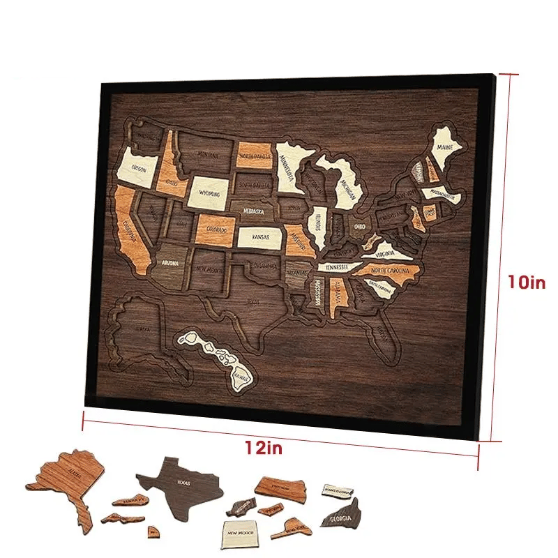 🔥Last Day 49% OFF -🇺🇸 Wooden USA Travel Map Puzzle🧩A Stylish Way to Track Your Journey